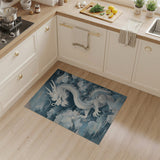 ODIKA Washable Oriental Blue Dragon Area Rug - Low Pile Non-Slip Aesthetic Art Carpet