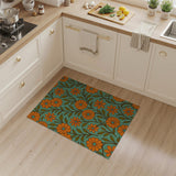 Retro Orange Floral Teal Area Rug