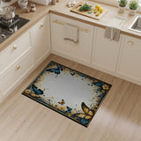 Elegant Blue Butterfly Gold Floral Border Rug