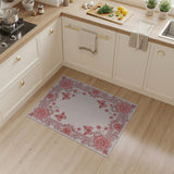 Ornate Pink Rose Butterfly Floral Area Rug