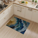 Golden Sun Over Layered Teal Waves Abstract Rug