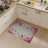 ODIKA Washable Pink Floral Butterfly Area Rug - Low Pile Non-Slip Kids & Pet Friendly Carpet