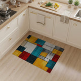 ODIKA Washable Geometric Color Block Area Rug, Mid-Century Modern Low Pile Non-Slip Carpet