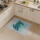 Teal Sea Turtle Watercolor Coastal Rug