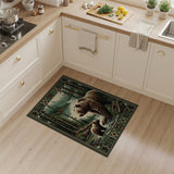 Grizzly Mother Bear and Cub Forest Lake Rug