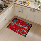 Whimsical Pixelated Mushroom Forest Red Area Rug