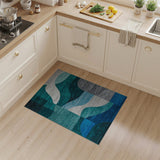 Teal Blue Abstract Wave Geometric Rug