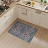 Pink Blush Pink Persian Area Rug with Navy Borders