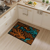 Orange Teal Coral Reef Sea Life Area Rug