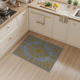 Ornate Gold Floral Light Grey Area Rug