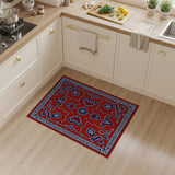 ODIKA Red & Blue Bohemian Medallion Washable Area Rug, Low Pile Non-Slip Traditional Living Room Carpet