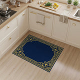 Navy Blue with Gold Ornate Border Area Rug