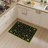 Vintage Yellow Floral Vine Black Area Rug