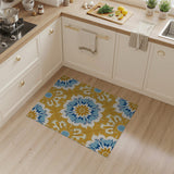 Blue Gold Floral Medallion Area Rug