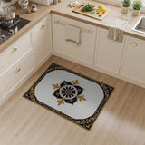 Blue and Teal Ornate Navy Blue and Gold Medallion Area Rug