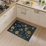 Navy Peony and Songbirds Floral Area Rug