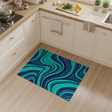 Teal Navy Wave Geometric Area Rug