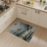 Misty Teal Mountains Pine Landscape Area Rug