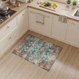 Distressed Vintage Blue Teal Medallion Rug