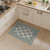 Vintage Teal Floral Damask Cream Area Rug