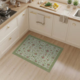 Pink Rose Floral Cream Area Rug with Green Vines