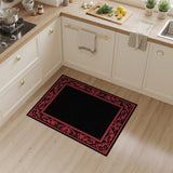 Ornate Red Border Black Area Rug