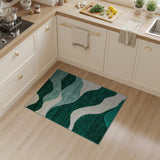 Green Teal Wavy Geometric Area Rug