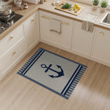 Beige and Neutral Navy Anchor Coastal Beach Area Rug