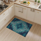 Teal Diamond Grid Geometric Area Rug