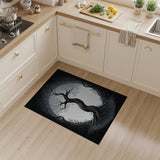 ODIKA Washable Tree of Life Rug, Black & White Low Pile Non-Slip Area Rug