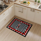 Black White Chessboard Rug with Red Border