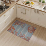 Coral Reef Seashell Blue Striped Coastal Rug
