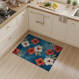 Blue and Teal Teal Hibiscus Palm Leaf Coastal Area Rug