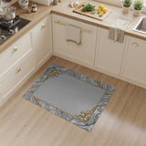ODIKA Washable Grey Marble Area Rug with Gold Filigree Frame - Low Pile Non-Slip Rug