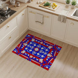 Red Blue Maple Leaf Geometric Area Rug