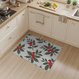 Festive Holly Berry Leaf Pattern Area Rug