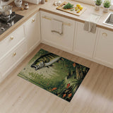 Largemouth Bass Leaping from Lush Green River Rug