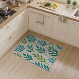 Teal Green Leaf Pattern Area Rug