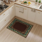 Ornate Teal Gold Border Brown Area Rug