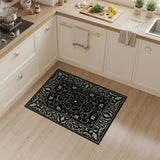 Black and White Ornate Gold Floral Black Area Rug