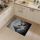 Howling Wolf Full Moon Mountains Grey Rug