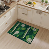 Green Playful Green Crocodile Kids Area Rug