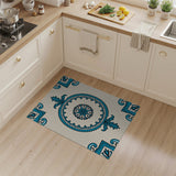 Cream Blue Ornate Medallion Area Rug