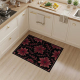 Floral Vintage Red Poinsettia Floral Area Rug on Black