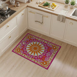 Pink Sunburst Daisy Area Rug with Ornate Floral Borders