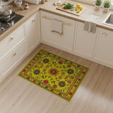 Vibrant Yellow Persian Area Rug with Sunburst Floral Motifs