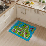 Whimsical Kids Cartoon Town Map Area Rug