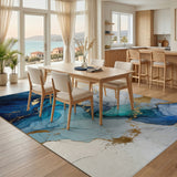 Navy Blue Gold Fluid Abstract Area Rug