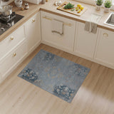 Distressed Vintage Blue Floral Medallion Rug