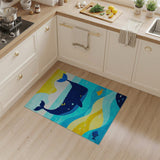 Blue and Teal Playful Navy Whale Ocean Kids Area Rug